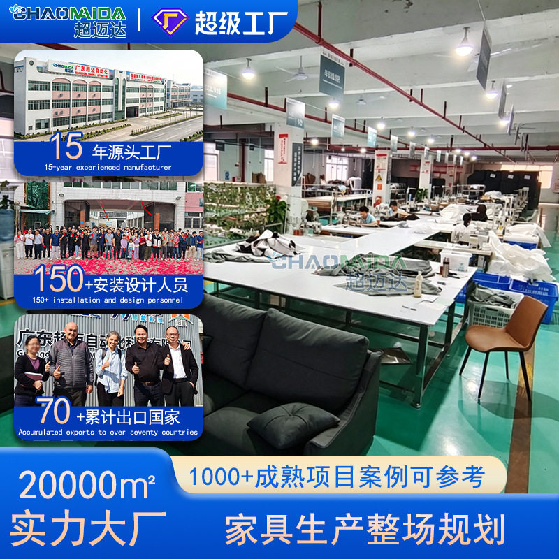 家具厂整场规划大型沙发组装线不锈钢滚筒输送机车间装配流水线