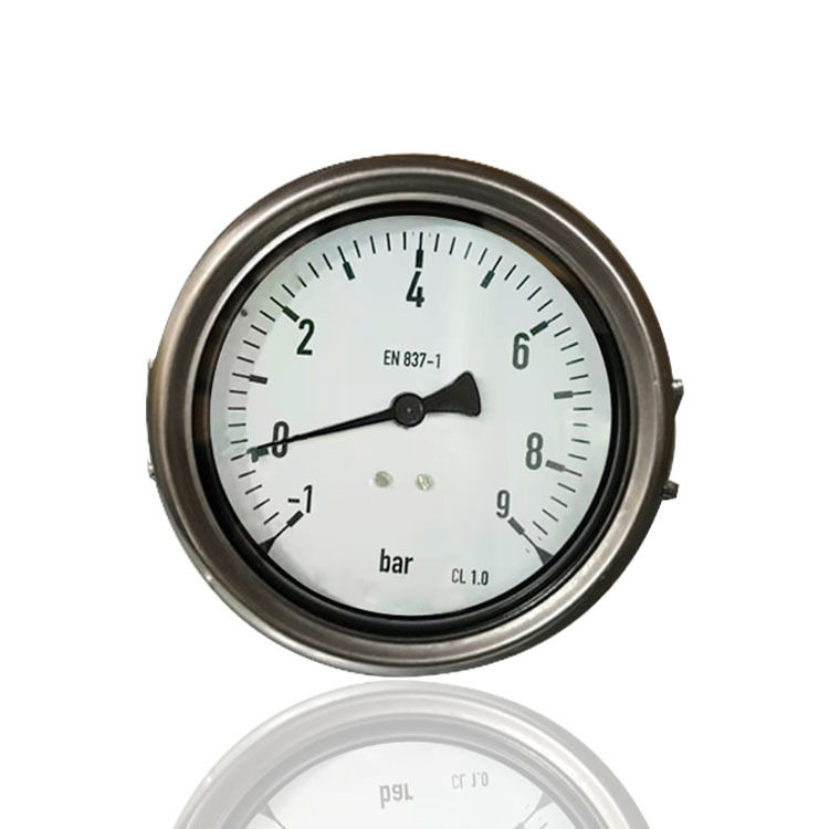 充油抗振轴向压力真空表不锈钢加液注油无边YBN100Z -1~9bar G1/2