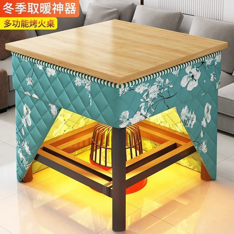 烤火桌子家用正方形餐桌饭桌不锈钢多功能取暖桌冬季可折叠烤火架