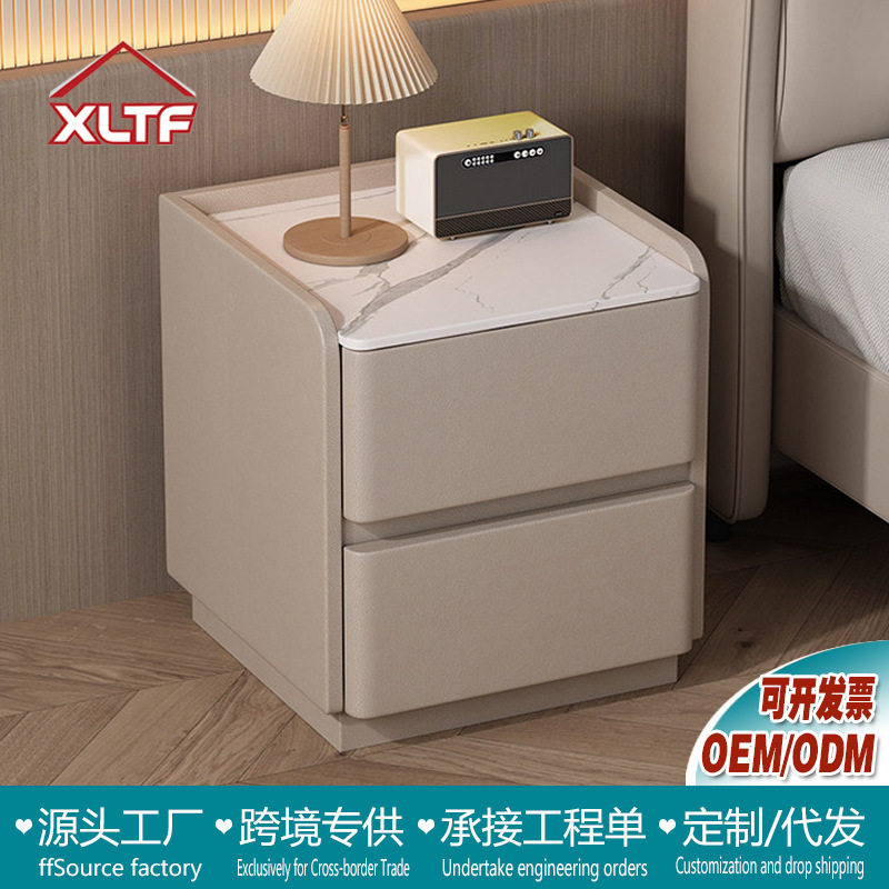 批发全实木床头柜简约现代轻奢卧室收纳柜二抽岩板落地整装储物床