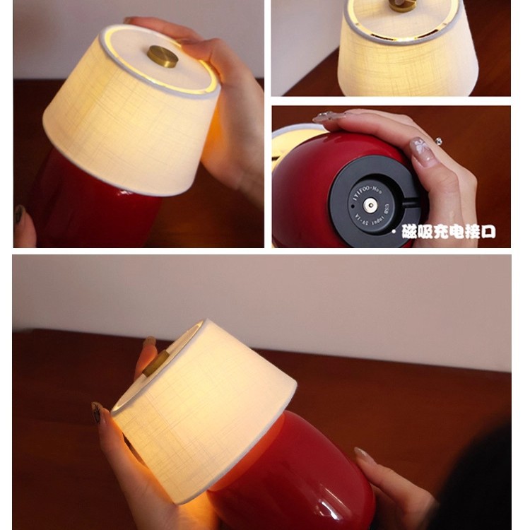 中古奶油蘑菇台灯充电触摸便携书房卧室床头灯氛围感装饰小夜灯