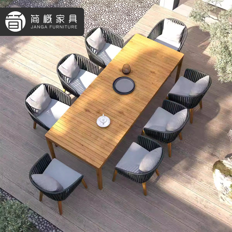 北欧户外实木餐椅别墅庭院桌椅柚木家具休闲酒店民宿露台花园藤椅