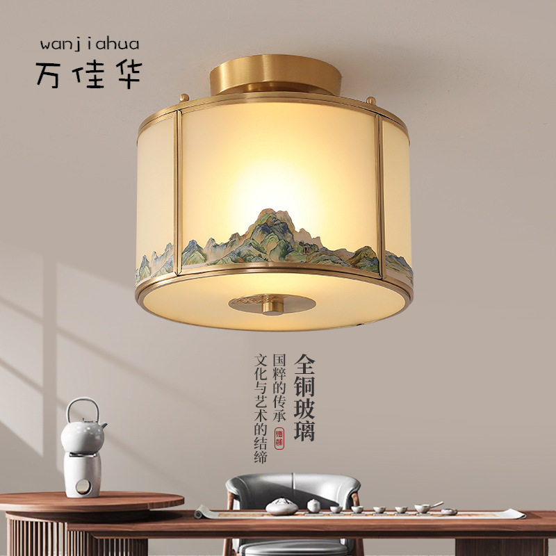 新中式全铜LED吊灯玄关走廊