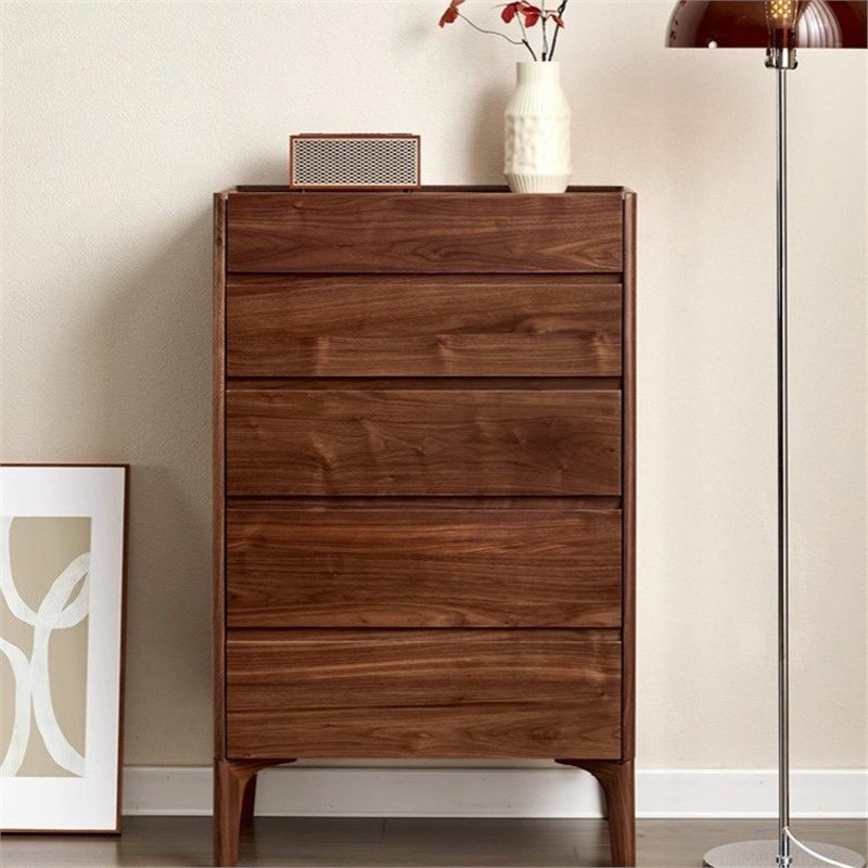 北美黑胡桃木五斗柜简约现代北欧全实木储物柜卧室五斗橱原木柜