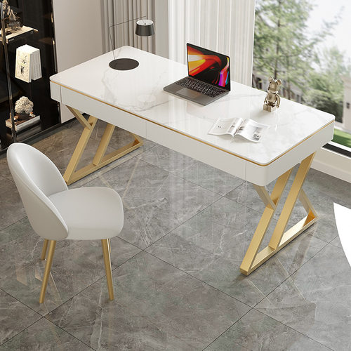 北欧轻奢岩板书桌卧室小户型简易电脑桌椅组合家用办公桌简约现代