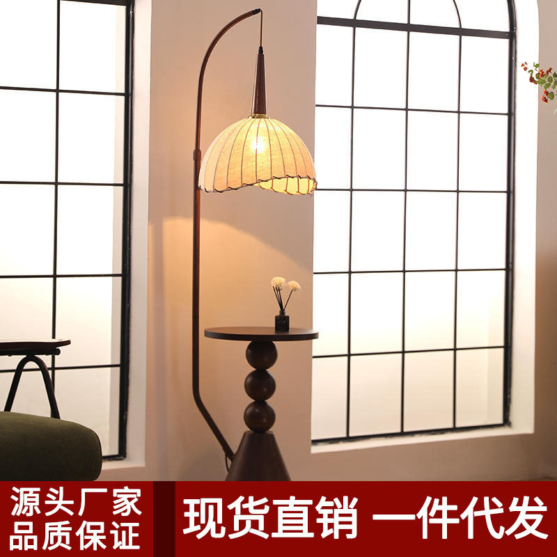 新中式布艺卧室落地灯法式复式置物架客厅沙发旁民宿书房阅读台灯