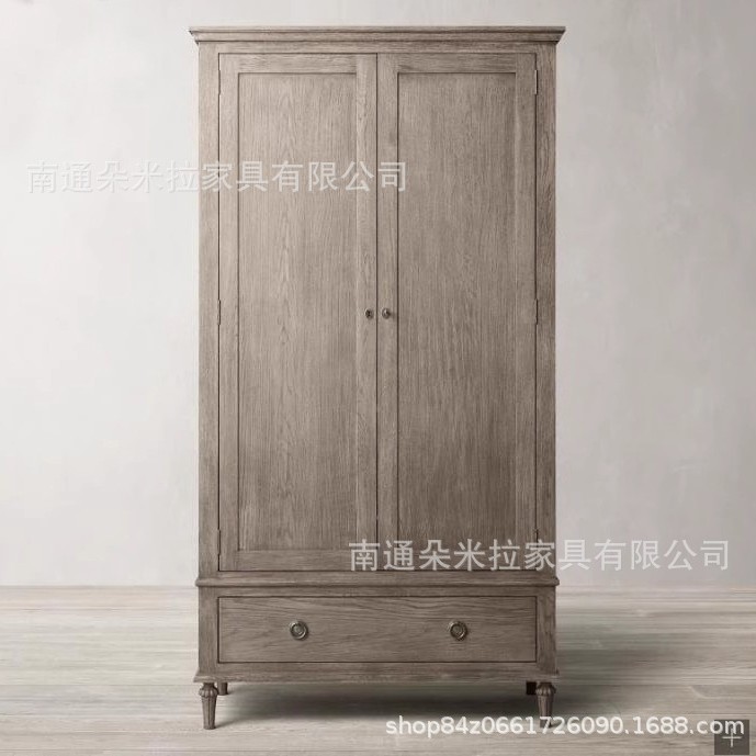 美式复古高端简约储物实木衣柜简约双门收纳柜成人衣柜双门实木柜