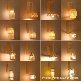 民宿茶室餐厅饭店走廊东南亚灯具 日式 竹编壁灯中式 竹艺灯创意个性