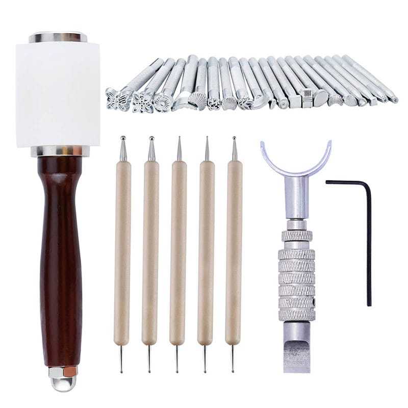 DIY皮革工艺套餐 手缝套装 皮艺工具 皮具 雕花压花工具套装