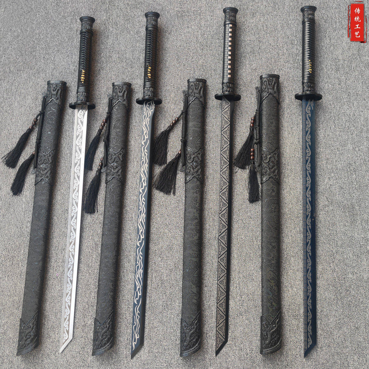 锰钢绣春刀剑龙泉唐横刀长款黑金古刀摆件刀具防身冷兵器未开刃