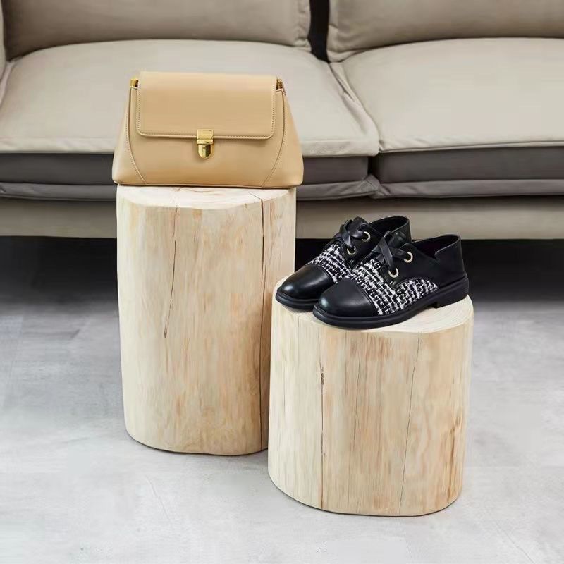 实木圆凳原木树桩木桩换鞋凳北欧简约茶几根雕凳子木墩子无油漆