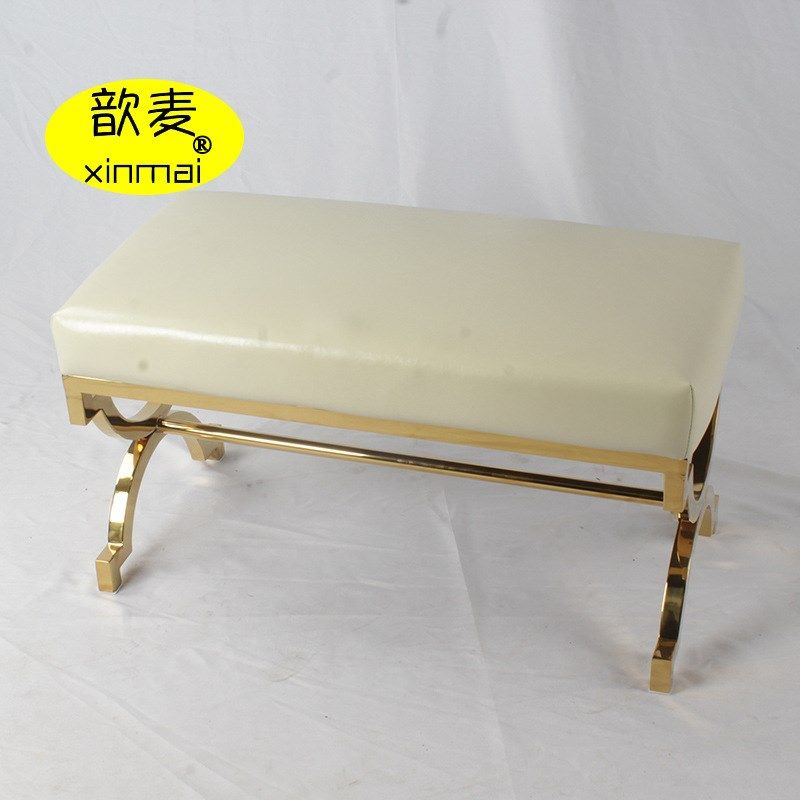 简约现代创意轻奢长方形凳子不锈钢架子金色仿真皮沙发凳子换鞋凳