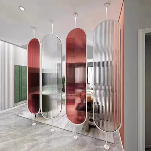 饰铝合金不锈钢装 玻璃屏风半透明现代北欧风家用客厅隔断装 饰物