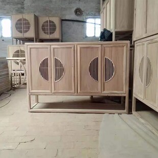 新中式家用实木餐边柜整装榆木茶水酒柜收纳储物柜客厅置物玄关柜