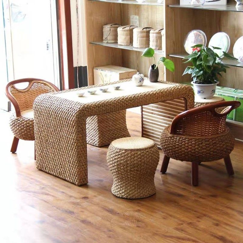 藤编茶几功夫茶桌客厅小桌子现代简约新中式桌椅组合榻榻米飘窗桌