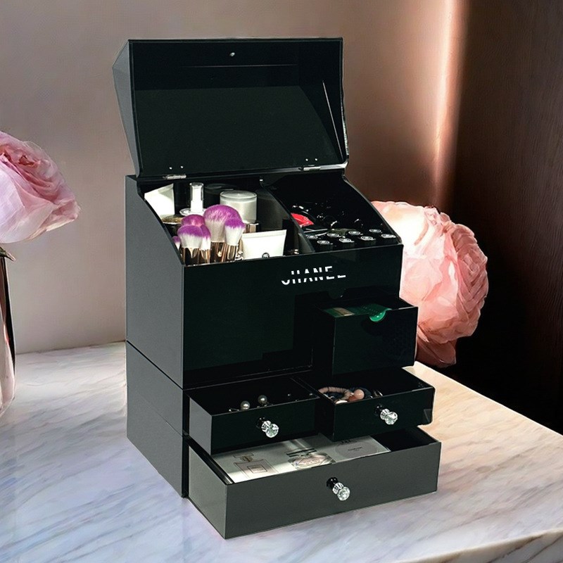 化妆品收纳盒口红护肤刷家用网红梳妆台大容量防尘高级桌面置物架