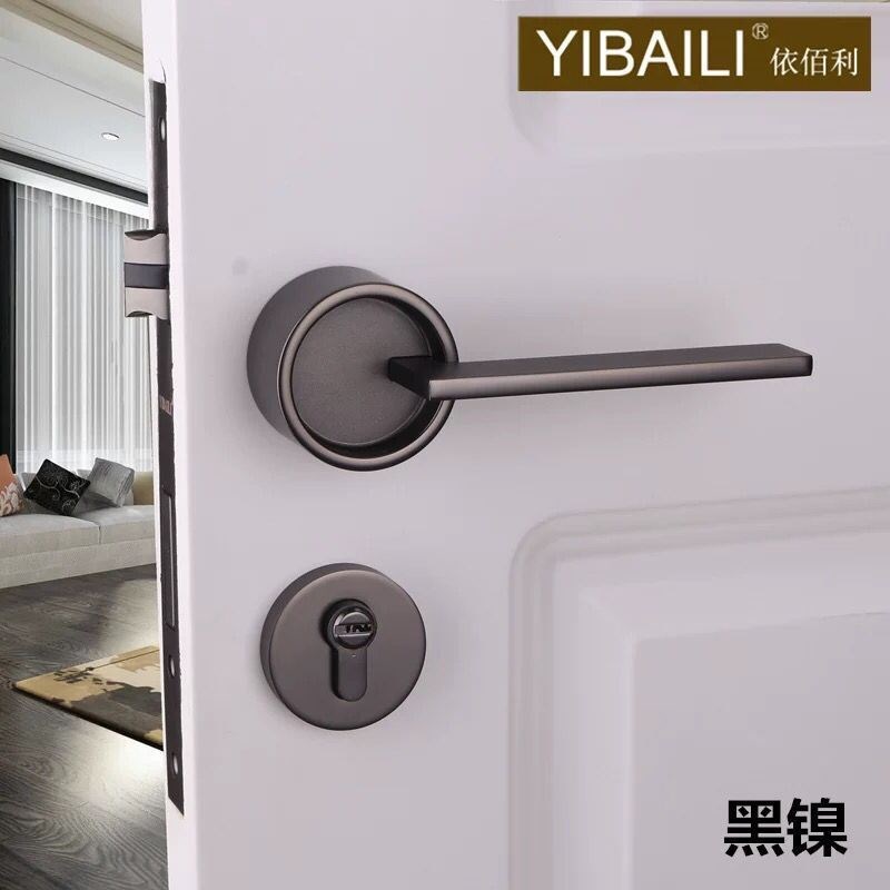房门锁新中式通用室内卧室实木门分体锁具简约金色磁吸静音门把手
