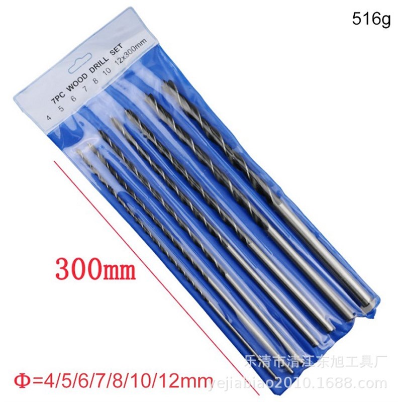 三尖木工7pcs300mm加长钻麻花钻挂袋套钻 定心木工钻头开孔器套装