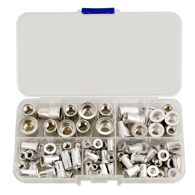 100PCS盒装公制铝拉铆螺母套件平头铆钉螺母M3M4M5M6M8