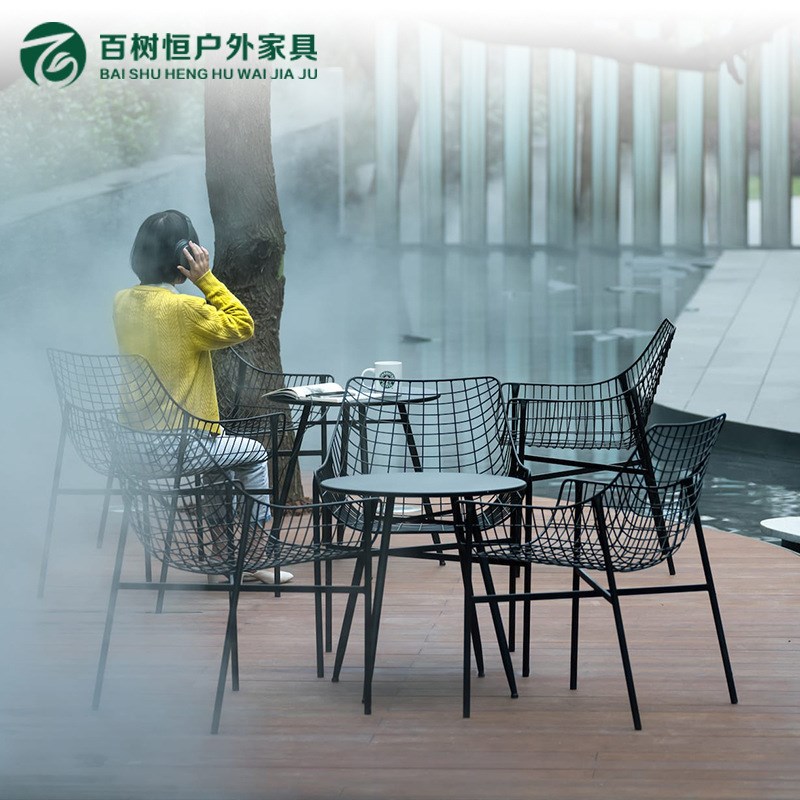 户外休闲不锈钢桌椅套件北欧铁艺椅子庭院阳台小区桌椅茶几铝合金