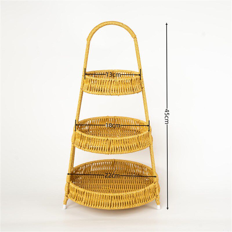 Kens创意多层水果盘欧式干果盘仿藤编家用零食盘糖果下午茶托盘篮