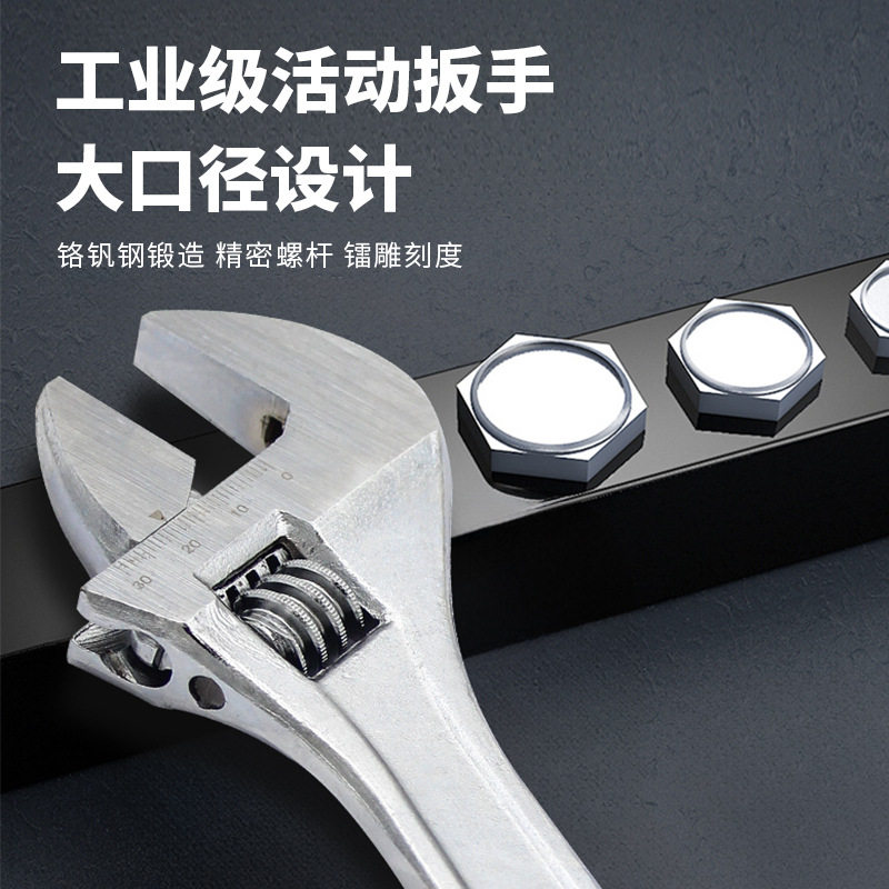 10寸活动扳手五金工具卫浴水暖管推拉管活扳手大口径安装工具图片