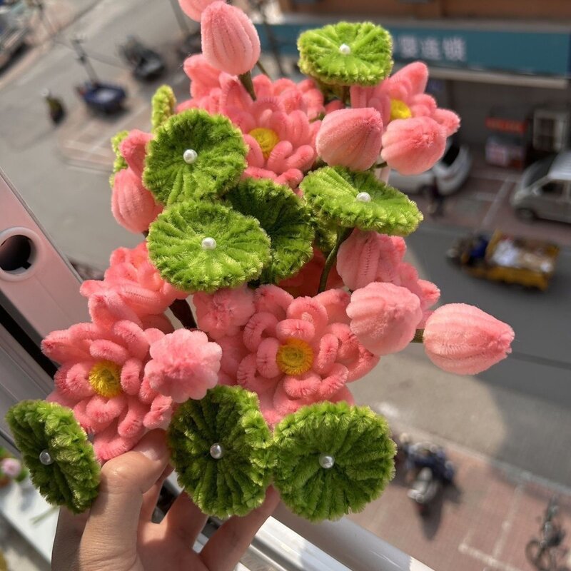 车载车内迷你盆栽扭扭花荷花diy材料包网红汽车中控台装饰品