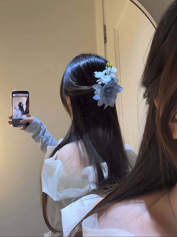蓝楹蝶新中式花朵发夹女古风汉服侧边夹仿真度假拍照头饰发卡