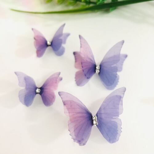 双层薄纱蝴蝶2-5CM立体diy汉服发夹美甲脸贴手工辅料