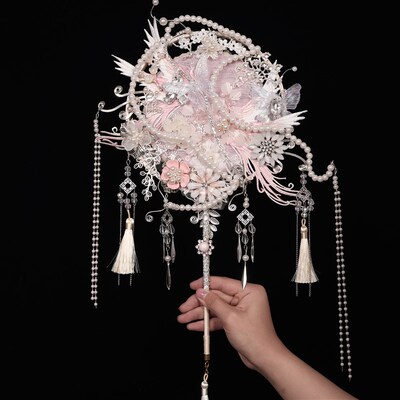 团扇新娘结婚材料包diyv喜扇秀禾双面高级婚嫁扇子婚礼手工成品