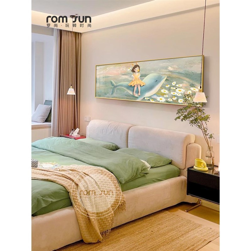 北欧insc风卧室床头装饰画海豚女孩房间壁画小清新客厅背景墙挂画