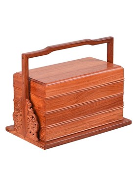 天纵缅甸c花梨全独板三层提篮红木中式多层提盒大果紫檀中式食盒