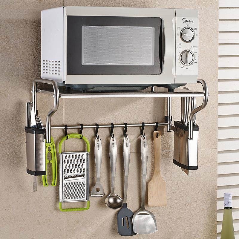 不锈钢微波炉架壁挂厨房置v物整理储物架烤箱架收纳挂架工厂直供