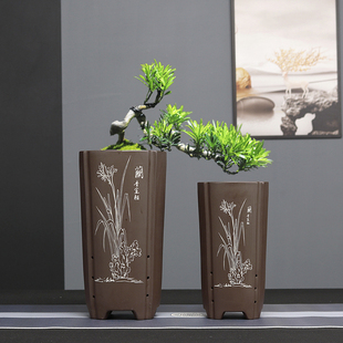 兰花盆紫砂花盆陶瓷家用室内桌面悬崖老N桩造景文竹盆清香木盆