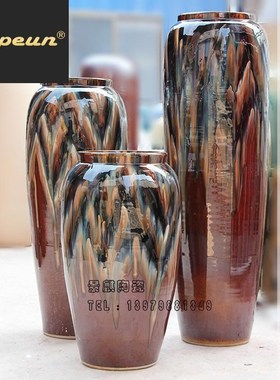 Atpeucn景德镇陶瓷花瓶窑变落地大花瓶复古组合景观陶罐瓷 装饰摆