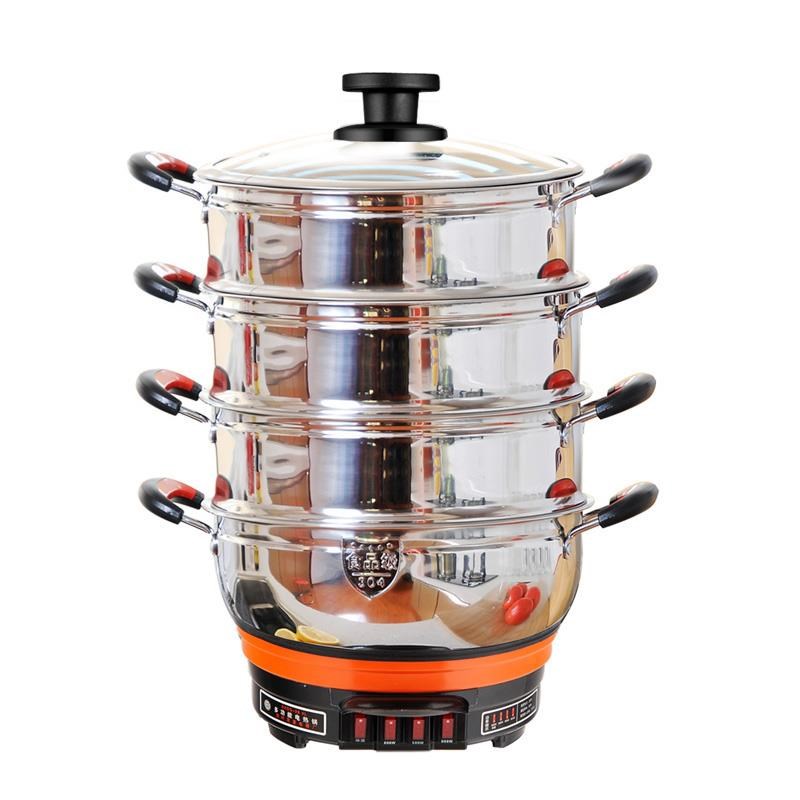 加厚多功能电热锅家m用电火锅炒菜一体电炒锅304不锈钢电蒸锅三层