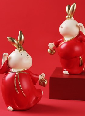 喜庆可爱情侣树脂兔子结婚礼物送新人婚H房布置客厅乔迁装饰品摆