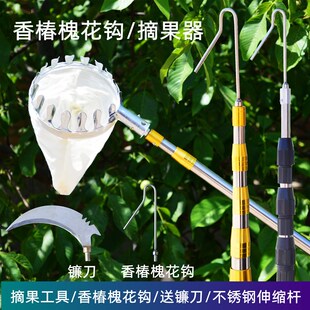 多功能高空摘果器伸缩杆采果不锈钢摘槐花钩子钩香椿勾子工具