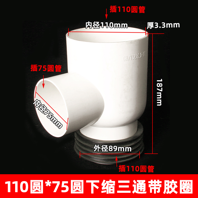 PVC110扁变50扁75扁直接变径管大小头异径管R箍弯头变径圆扁配件