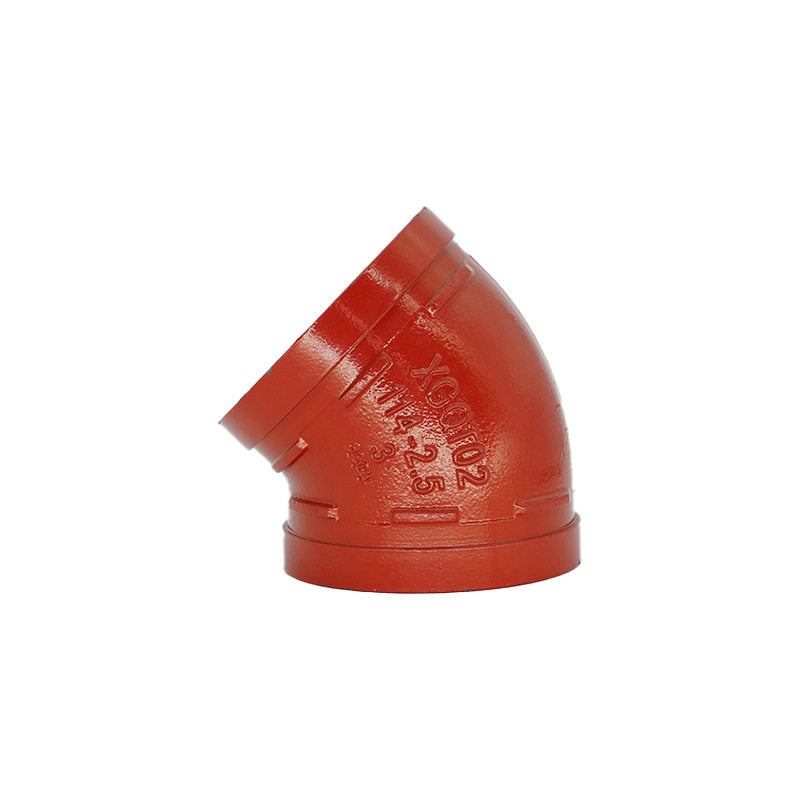 消防红件沟槽45°弯头卡箍弯头球墨铸铁沟槽弯头消防沟槽管件批发