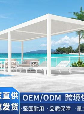 欧式铝合金凉亭白色古建露天遮阳挡翻转百叶凉亭木制卷帘碳化简易