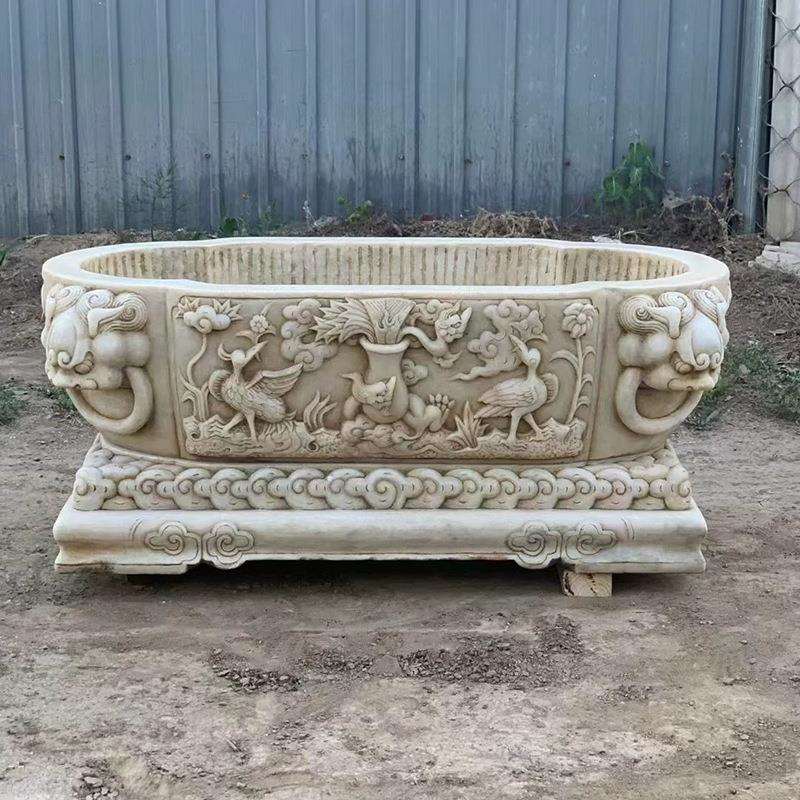 石雕鱼缸石槽汉白玉中式仿古石盆长方形水槽别墅庭院养鱼种花摆件