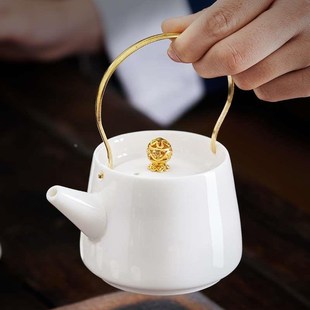 功夫茶具泡茶器家用 德化白瓷泡茶壶羊脂玉茶壶单壶陶瓷提梁壶日式