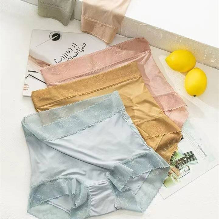 品彩陈姐姐专享高端定制高腰桑蚕丝蕾丝养护内裤时蕾丝平角短裤头