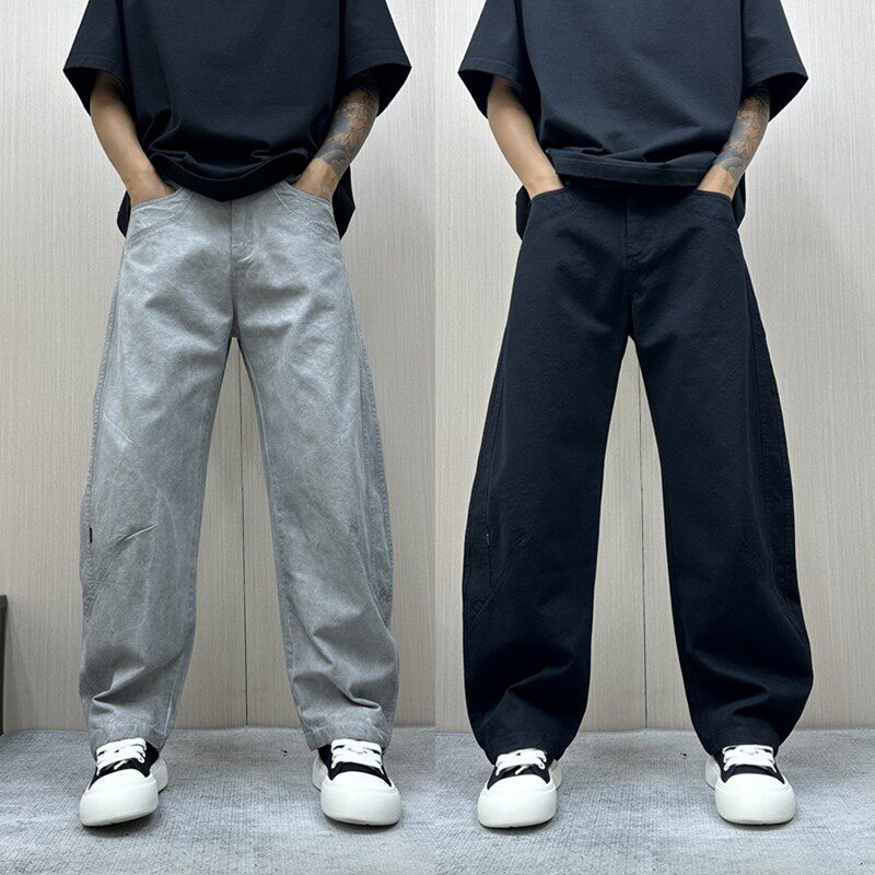 秋冬新款牛仔裤长裤宽松高街阔腿裤复古痞帅慵懒风男装