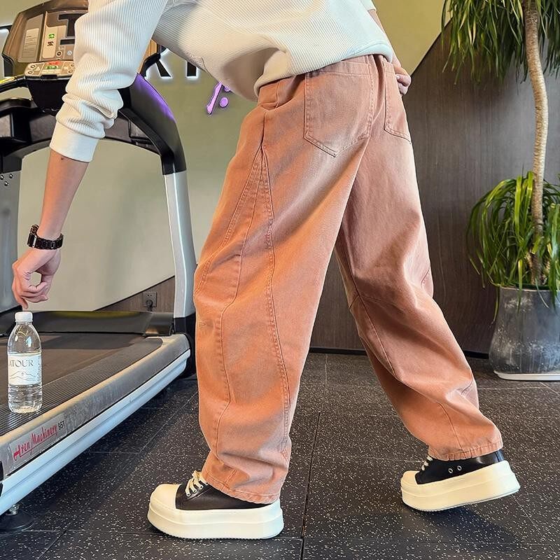 桔色牛仔裤男款2026新款春秋季潮牌美式高端直筒休闲裤子宽松男裤