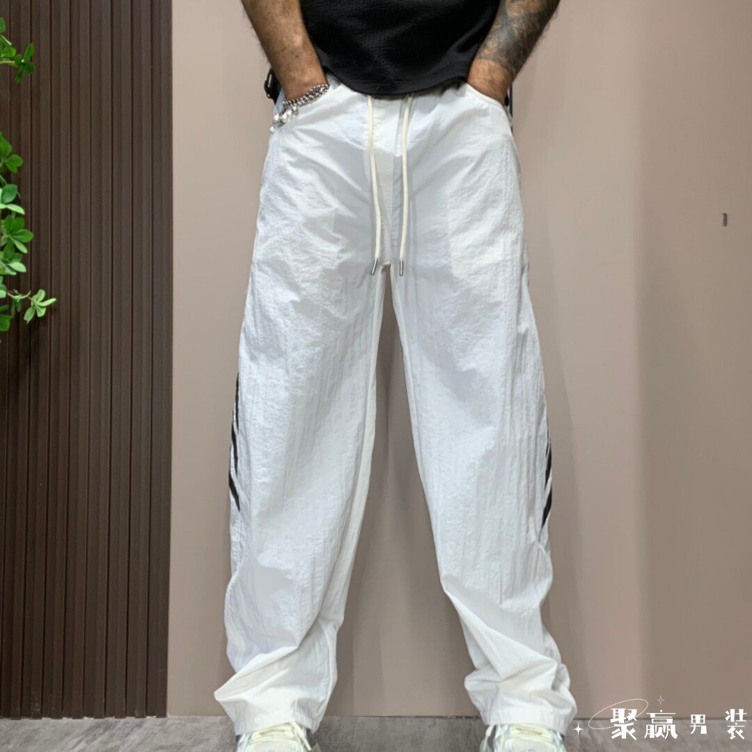 新款白色条纹速干休闲裤