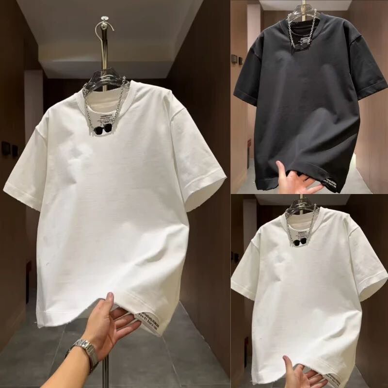 欧美街头短袖t恤男夏季五分衣服