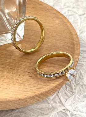 跨境热采简约小众锆石戒指女轻奢风手饰高级感情侣对戒工厂直销