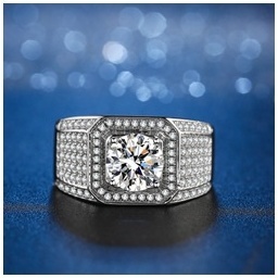 纯银霸气一克拉莫桑石大男戒经典光面时尚磨砂男商务指环活口